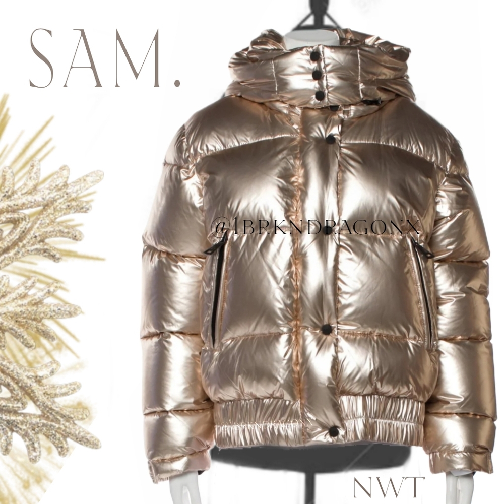 SAM. Women's Metallic Duck Goose Down Jacket Champagne Light Gold  XL NWT - Picture 6 of 16